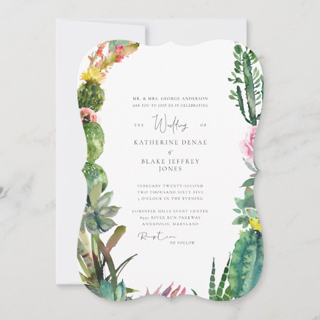 White Cactus Elegant Bride Parents Bracket Invitation (Front)
