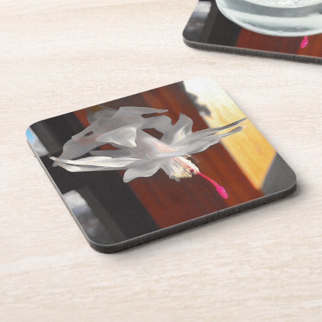 White Cactus Flower Drink Coaster (Left Side)