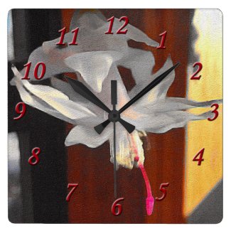 White Cactus Flower Square Wall Clock