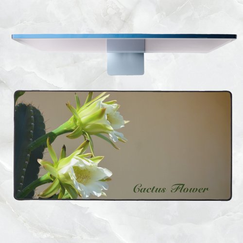 White Cactus Flowers Floral Botanical Photographic Desk Mat