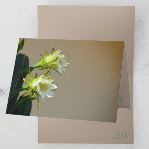 White Cactus Flowers Floral Taupe Blank Note Card