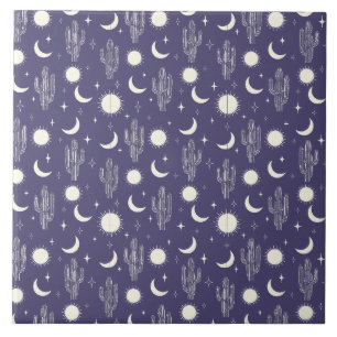 White Cactus Pattern Ceramic Tile