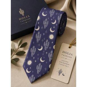 White Cactus Pattern Neck Tie