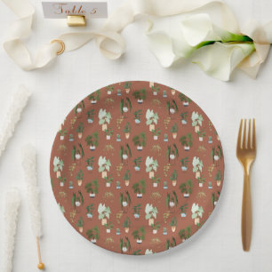White Cactus Pattern Paper Plates