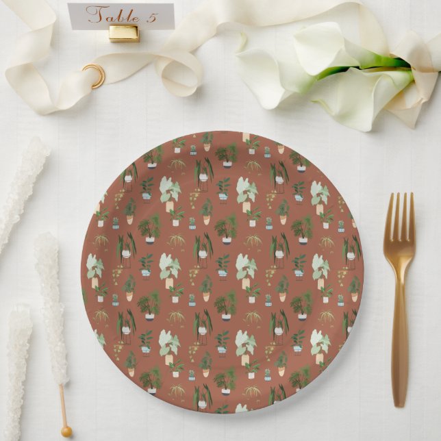 White Cactus Pattern Paper Plates (Wedding)