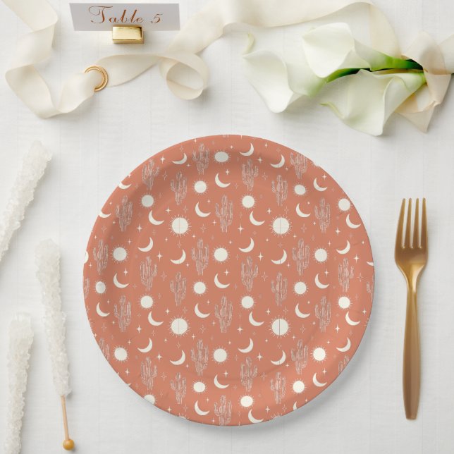 White Cactus Pattern Paper Plates (Wedding)
