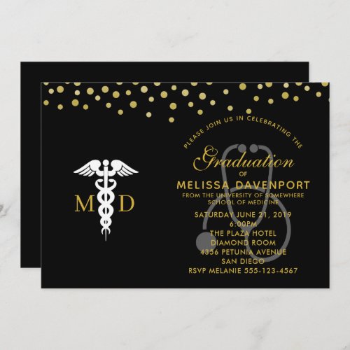 White Caduceus and Stethoscope Doctor Graduate Invitation