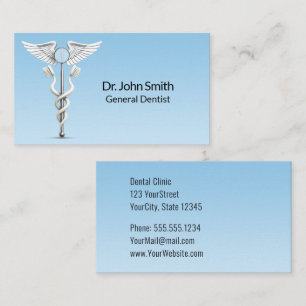 White Caduceus Dental Mirror Toothbrush Medical Business Card
