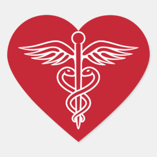 White caduceus logo on red doctor nurse sticker