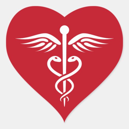 White caduceus logo on red doctor nurse sticker