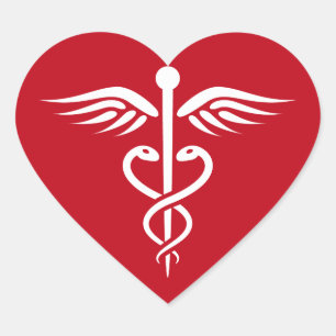 White caduceus logo on red doctor nurse sticker