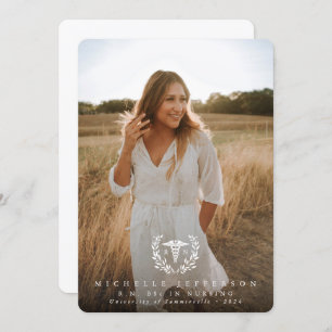 White Caduceus RN Registered Nurse Graduation Announcement