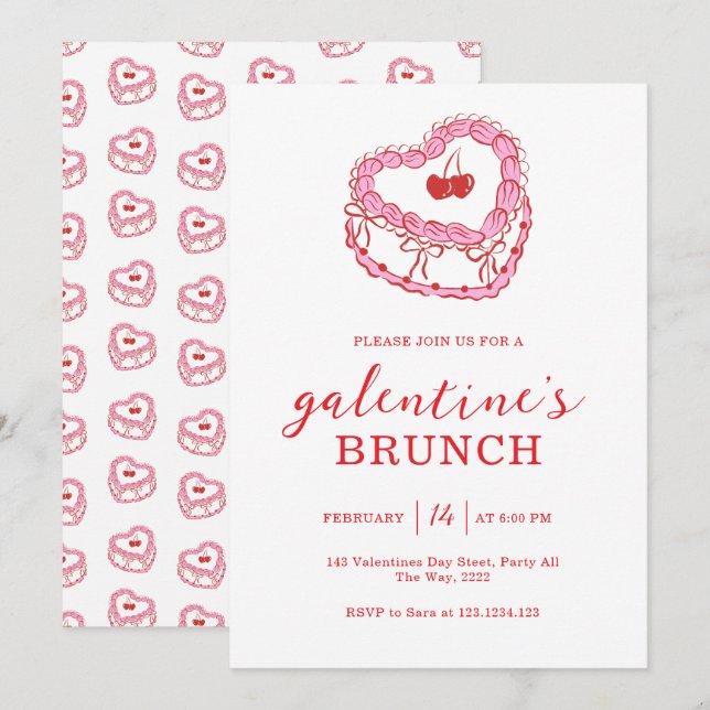 White Cake Galentine’s Day Brunch Invitation (Front/Back)