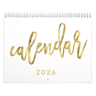 White Calendar 2026 With Faux Golden Months