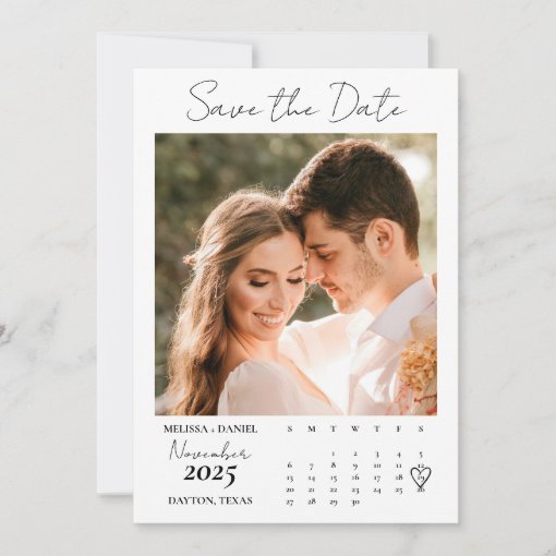 White Calendar Couple Two Photo Wedding Save The Date 