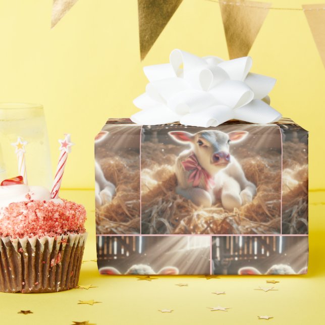 White Calf In Barn Stall Wrapping Paper (Birthday Party)