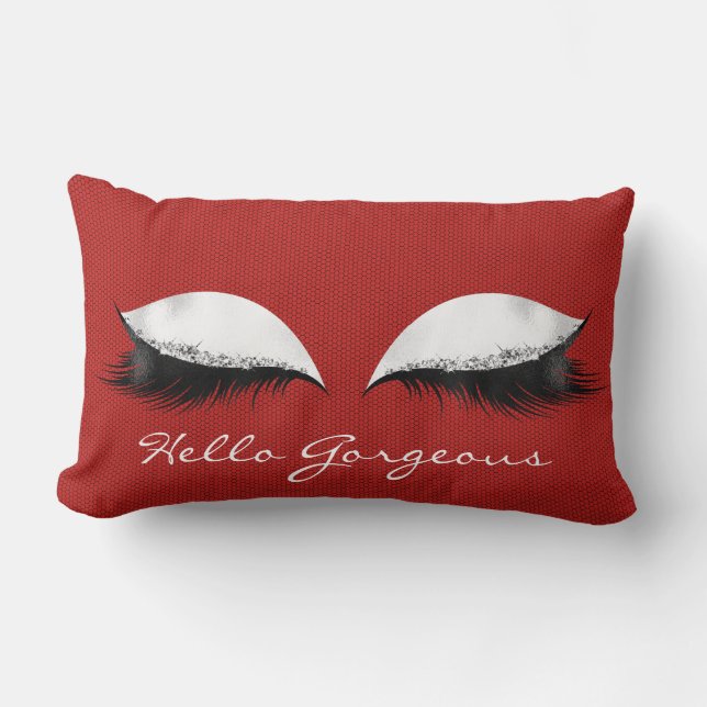 White Caliente Red Makeup Lashes Hello Gorgeous Lumbar Pillow (Front)