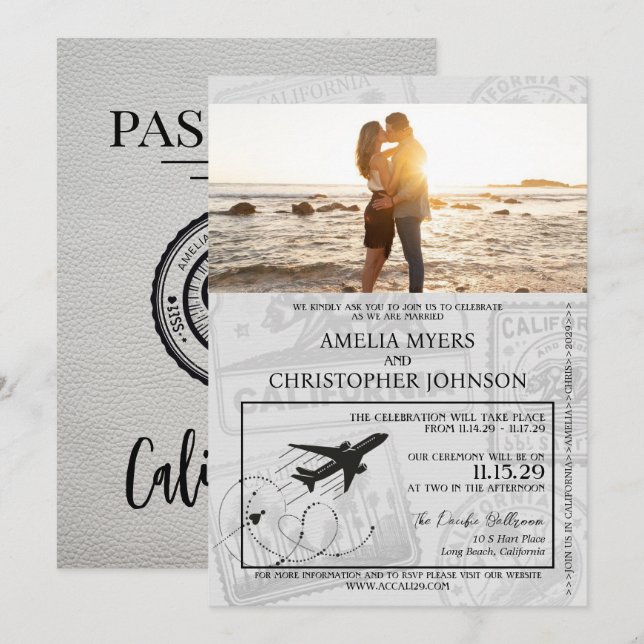 White California Passport Wedding Invitation (Front/Back)