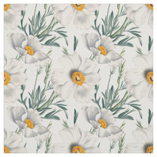 White California Tree Poppy Flowers Pattern Fabric