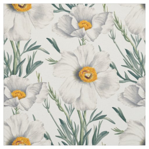 White California Tree Poppy Flowers Pattern Fabric