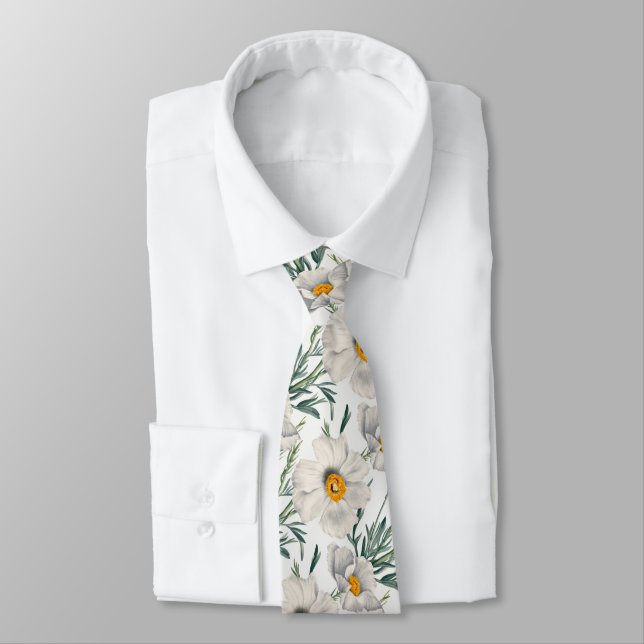 White California Tree Poppy Flowers Pattern Neck Tie (Tied)
