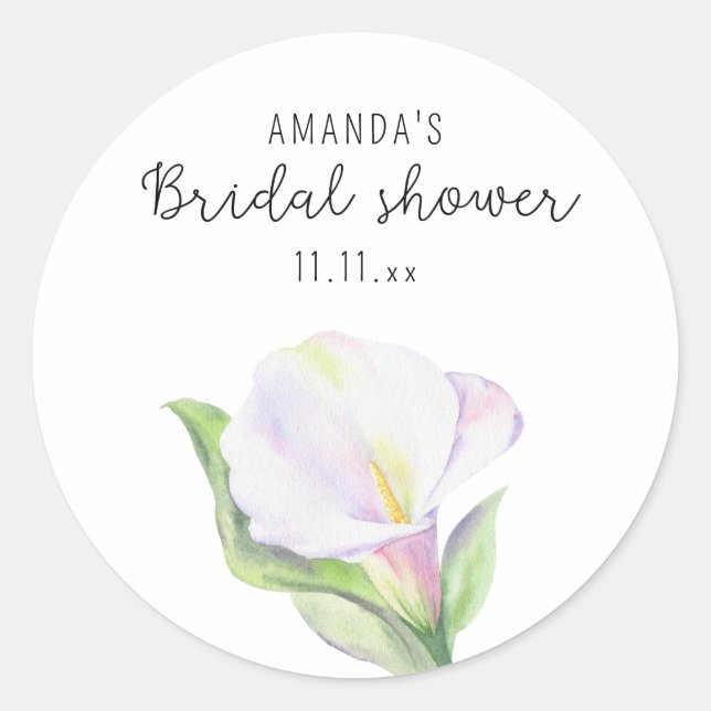 White calla - bridal shower  classic round sticker (Front)