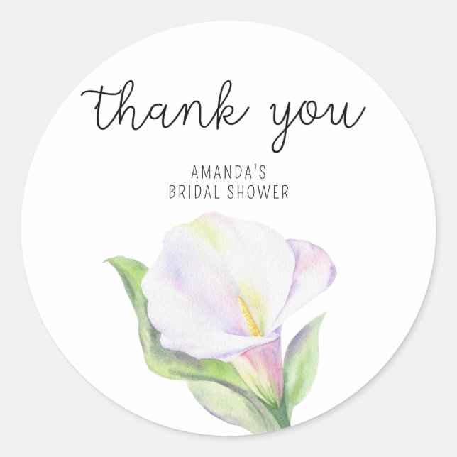 White calla - bridal shower thank you classic round sticker (Front)