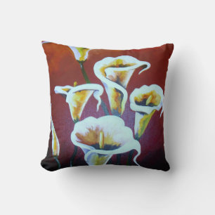 White Calla Lilies Artistic Cut Flowers On Brown Throw Pillow