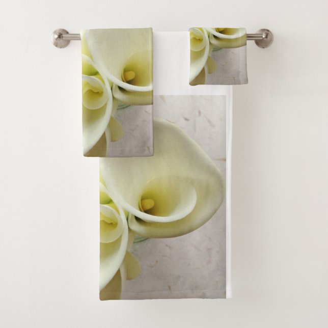 White calla lilies from above bath towel set (Insitu)