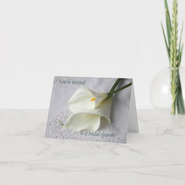 white calla lilies on linen bridal shower invite (Front)