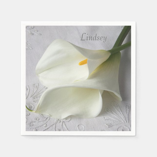 White calla lilies on linen napkins (Front)