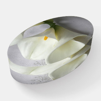 White calla lilies on linen paperweight