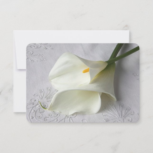 White calla lilies on linen  save the date (Front)