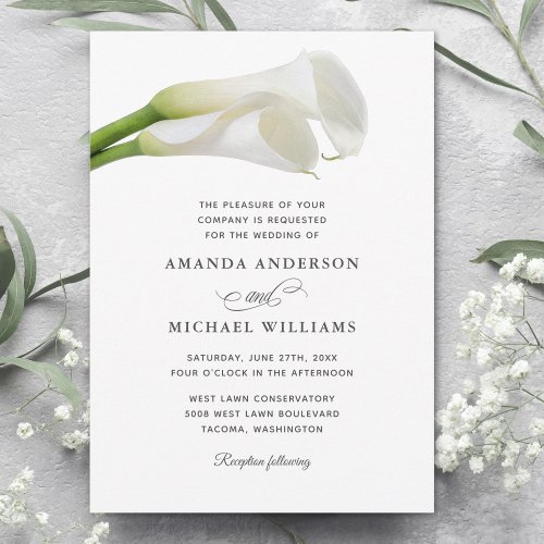 White Calla Lilies Watercolor Floral Wedding Invitation