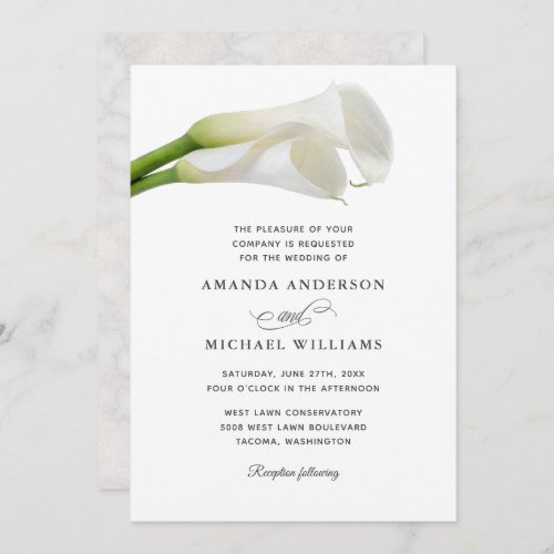 White Calla Lilies Watercolor Floral Wedding Invitation
