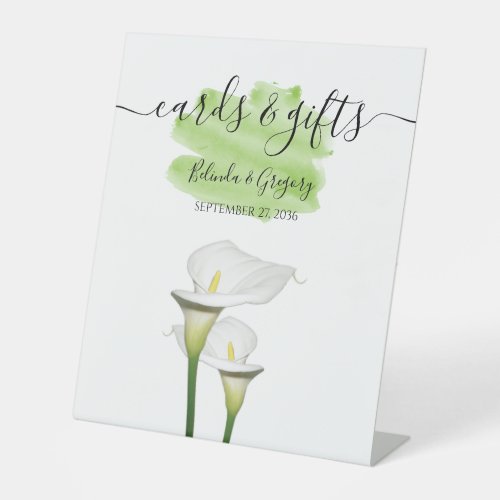 White Calla Lilies Watercolor Wedding Cards Gifts  Pedestal Sign