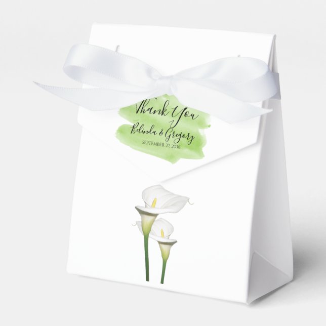 White Calla Lilies Watercolor Wedding Favor Boxes (Front Side)