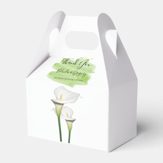 White Calla Lilies Watercolor Wedding Favor Boxes (Front Side)