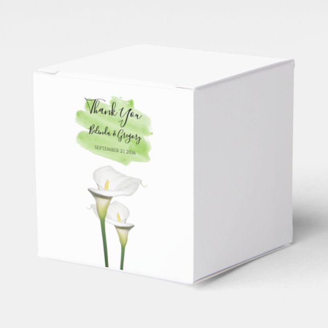 White Calla Lilies Watercolor Wedding  Favor Boxes (Front Side)
