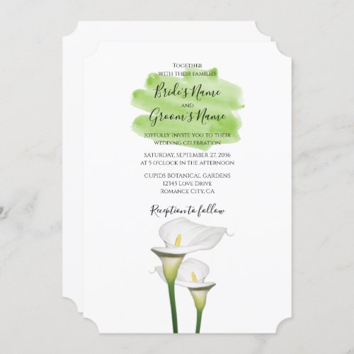 White Calla Lilies Watercolor Wedding Invitations