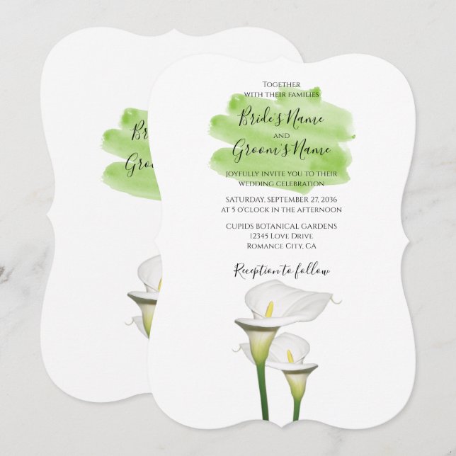 White Calla Lilies Watercolor Wedding Invitations (Front/Back)