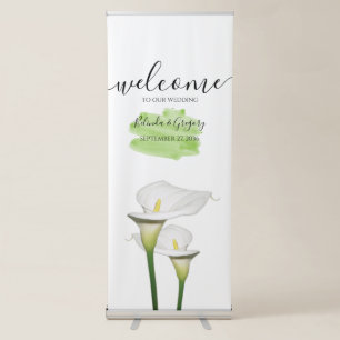 White Calla Lilies Watercolor Wedding Retractable Banner