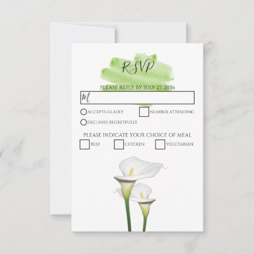 White Calla Lilies Watercolor Wedding RSVP Cards