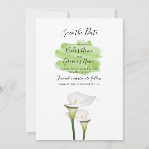 White Calla Lilies Watercolor Wedding Save The Date