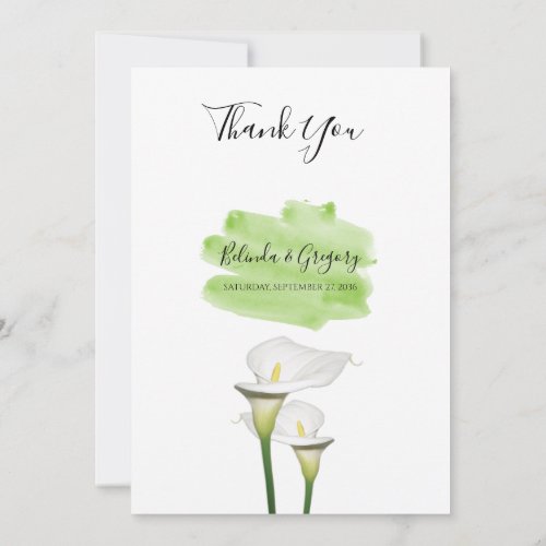 White Calla Lilies Watercolor Wedding Thank You Card