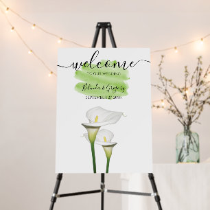 White Calla Lilies Watercolor Wedding Welcome Sign