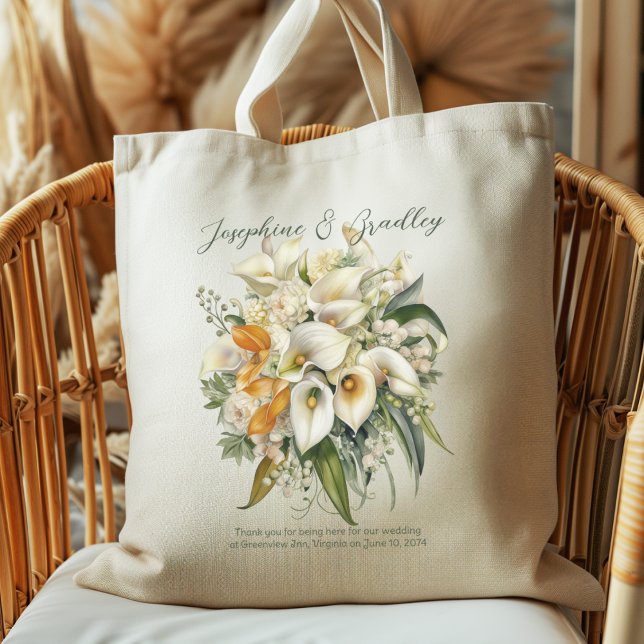 White Calla Lilies Wedding Bouquet Welcome Thanks Tote Bag (Creator Uploaded)