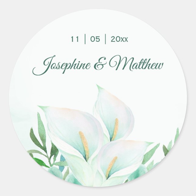 White Calla Lilly Floral Wedding Stickers (Front)