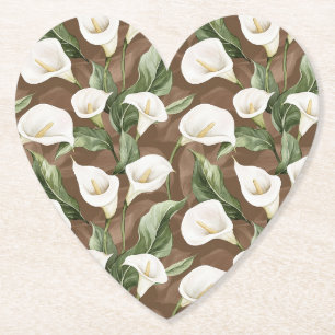 White Calla Lilly Flowers Bridal Shower Paper Coaster
