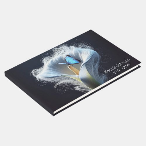 White Calla Lily and Butterfly Memorial Service Guest Book